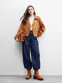 CUCCOO BIZCHIC Botas de tobillo de tacón alto grueso y versátiles de moda casual para mujer - Camel - Ver 6