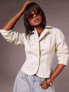 Athîral Women's Autumn Fashionable Commuter Solid Color Double-Breasted Jacket