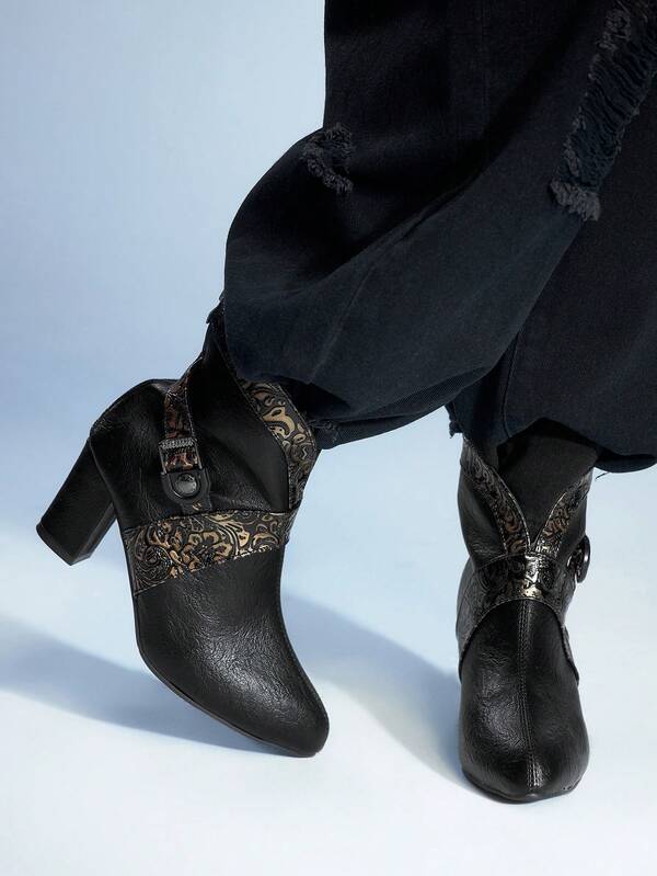 Sugerpunk Botas cortas nuevas para mujer, botas de cuero con cremallera y tacón medio casual
