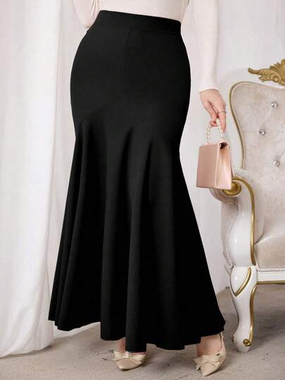 Modelyn Plus Size Women High Waist Bodycon Mermaid Flare Skirt