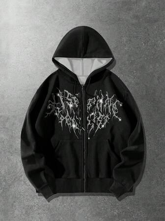 Street Life Men's Shiny Diamond Digital Print Zip-Up Hoodie Sweatshirt