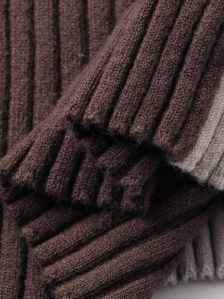 Women's Elegant Contrast Color Patchwork Mock Neck Long Sleeve Fitted Knit Sweater, Autumn/Winter Y2k