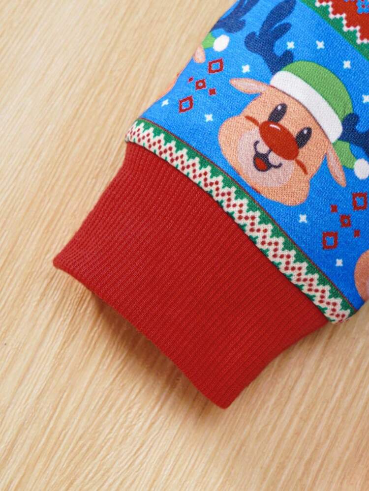 Christmas Baby GirlCozy Casual Cute Fair Isle Christmas Element Striped 2 Pieces Set, Suitable For Christmas Photoshoot And Outfit - Multicolor - View 3