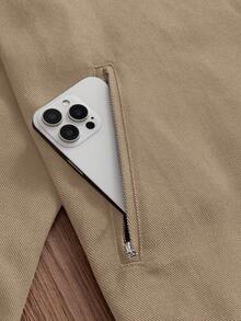 SWAVVY Jaket Lengan Panjang Patchwork Bordir Fashion Pria Ukuran Standar - Khaki - View 4