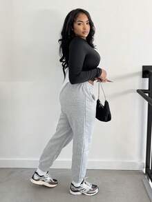 Alexandranx Solid Elastic Waist Spring Sweatpants Graduation,Back To School Outfits,Graduation,Teacher Outfits For Women,Back To School - Light Grey - View 4