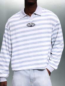 PLAYBOY X SUMWON Regular Fit gestreiftes Poloshirt mit Langarm und strukturiertem Sportskragen für lässiges Wochenendoutfit - Grau - Übersicht 3