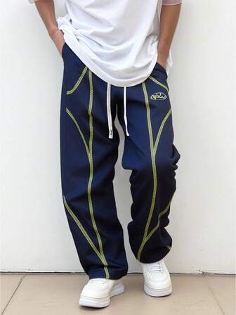 Street Life Pantalones unisex de uso casual y urbano con estampado en inglés de color contrastante