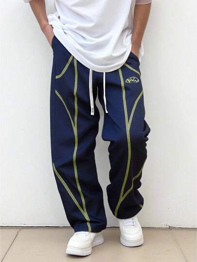 Street Life Pantalones unisex de uso casual y urbano con estampado en inglés de color contrastante