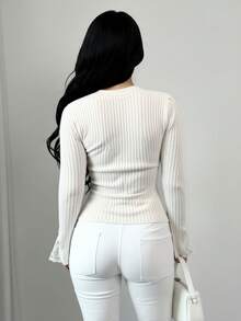 Sexy Lace Patchwork Fitted Cardigan Sweater White Cardigan - Apricot - View 2