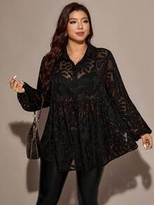 Comfylo Áo cánh cắt xẻ trong suốt bồng bềnh cỡ lớn cho nữ - màu đen - Xem 4