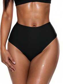 SHEIN Swim Summer Beach High Waisted Bikini Panty - Black - View 3