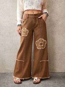 EMERY ROSE Women's Floral Pattern Casual Jeans - Camel - View 7