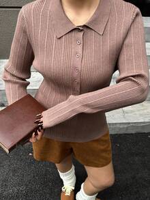 Dazy Plus Suéter versátil de manga larga con cuello vuelto, media cartera elástica y ajustado, de moda, para otoño/invierno - Caqui - Ver 4