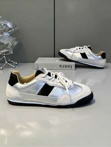 Zapatillas casuales para hombre con un diseño moderno y atractivo de bloques de color. - Plateado - Ver 11