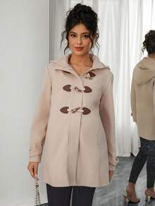 Momance Pregnant Women's Casual Horn Button Hooded Regular Jacket, Autumn/Winter - Khaki - View 4