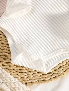 Newborn Baby Pajamas-3 Piece Pajama Set Ribbed Romper Bodysuit Round Neck Long Sleeve Options Pastel Mint Pink Cream Minimalist Modern Classic Infant Sleepwear Nursery Soft Breathable Stretch All Season 2026 New Year Holiday Gift - Multicolor - View 4