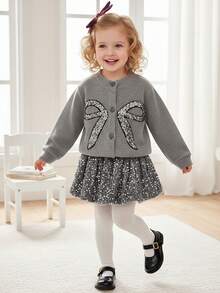 SHEIN Autumn/Winter New Stylish Niche Korean Minimalist Casual Daily Cute Young Girls Set - Grey - View 4