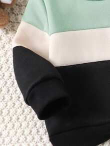 SHEIN Playful Pals Baby Boy Casual Color Block Sweatshirt And Sweatpants Set, Autumn/Winter - Multicolor - View 7