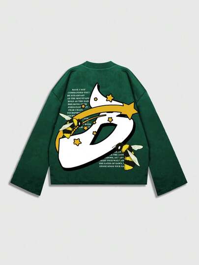 Street Life Men's Printed Long Sleeve T-Shirt, Loose Cropped Fit