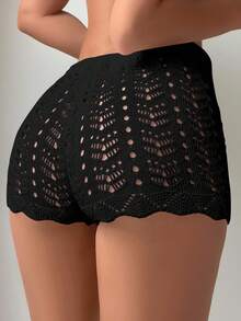 Swim Lushoire 空心針織蓋臀短褲 - 黑色 - 查看 2