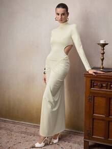 Modelyn Robe longue moulante élégante à manches longues et dos nu pour femmes, affinante et de haute qualité, convient pour l'hiver