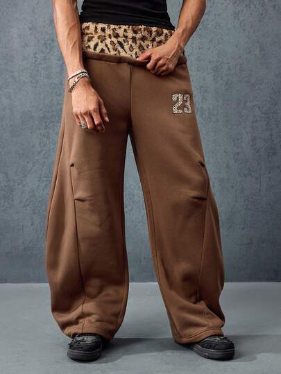 Street Life Pantalones de chándal de moda callejera casual con parches y corte curvo para hombres