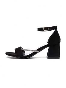 CUCCOO SZL Women's Fashion Rhinestone Ankle Strap Chunky Heel Round Toe Comfortable Sandals - Black - View 9