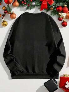 Sudadera con Estampado Navideño para Hombre Manfinity Homme, Sudadera Navideña, Adecuada para Parejas y Fiestas Familiares, Camiseta de Manga Larga - Negro - Ver 4