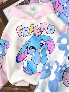 SHEIN Leap Crew Áo nỉ dài tay dáng rộng thoải mái cho bé gái tuổi teen, họa tiết thỏ xanh hoạt hình Kawaii, phong cách ngọt ngào cổ điển, hoa văn ombre xanh dương, tông tím, hồng, thích hợp cho mùa thu/đông. - Nhiều màu - Xem 3