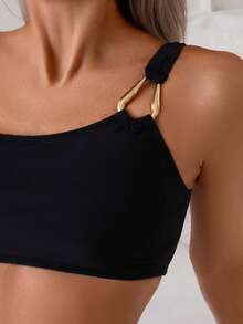 SHEIN Swim 2 件套女士比基尼，海滩度假夏季 - 黑色 - 查看 3