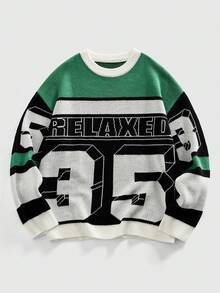 ROMWE MEN Prep Men's Round Neck Racing Style Stand Collar Knit Sweater, For Winter - Multicolor - View 1