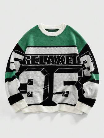 Men's Round Neck Racing Style Stand Collar Knit Sweater