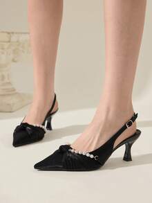 CUCCOO CHICEST Sapatos de casamento femininos elegantes e modernos com salto alto decorados com strass e pérolas artificiais. - Preto - Ver 7
