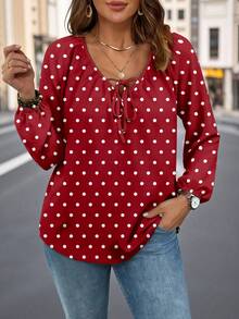 EMERY ROSE Blusa Vinho com Estampa de Bolinhas Plus Size para Mulheres