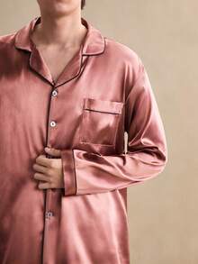 EverLounge 男士翻领长袖单排扣上衣和裤子家居服套装，冬季服装 - 棕色 - 查看 5