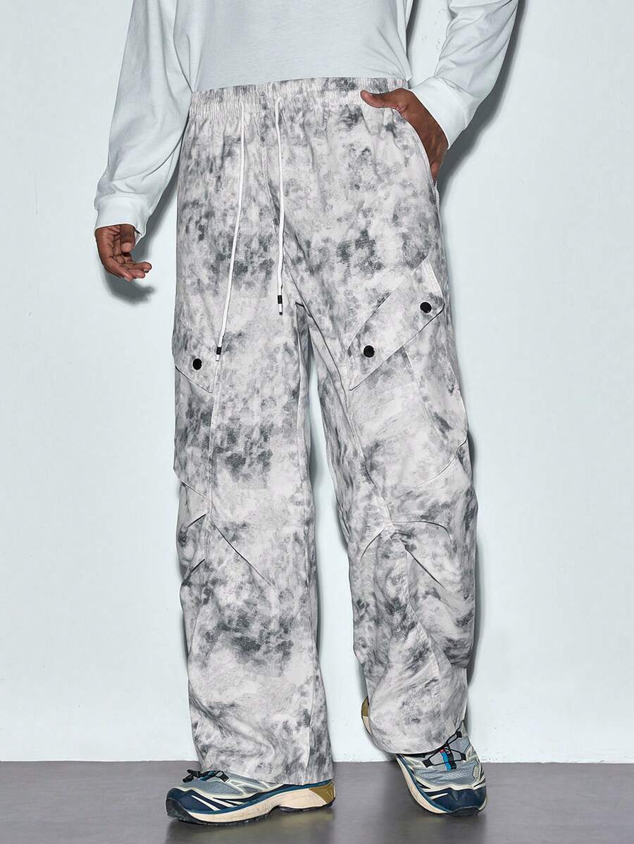 Modcrash 男士数码印花时尚百搭直筒工装裤，休闲裤，慢跑裤，伞兵裤，摩托车裤，丝滑个性化工装裤，春秋夏季皆宜 - 白色 - 查看 1