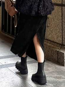 FRIFUL 女士丝绒直筒高开衩半身裙 冬季女装半身裙