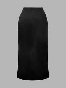SHEIN Privé Rok Wanita Elegan Pas Badan dengan Resleting Kontras Hitam & Putih - Hitam dan Putih - View 2