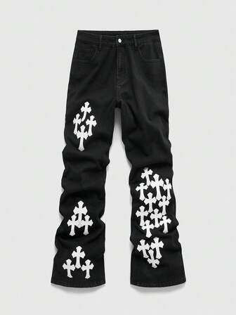 Street Life Jeans en denim avec broderie croix pour homme