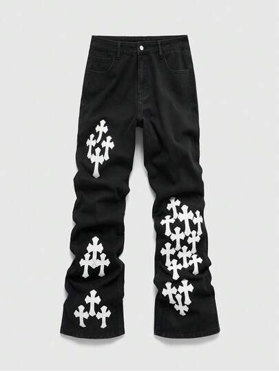 Street Life Jeans en denim avec broderie croix pour homme