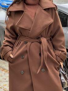 NegzBox Women Burgundy Color Long Sleeve Simple Front Button Longline Jacket, Casual Everyday Wear Vintage Burgundy Long Woolen Coat, Warm And Thickened In Winter Hollowed Costumes Thanksgiving Women Outfit Halloween Women Costumes Winter Long Women Coats Christmas Women Clothes Trench Women Coat Fall Women Outfits  In Fall/Winter