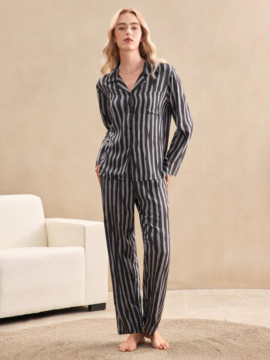 EverLounge Conjunto de pijama de estilo minimalista casual de caballero británico, ropa de otoño e invierno - Multicolor - Ver 1