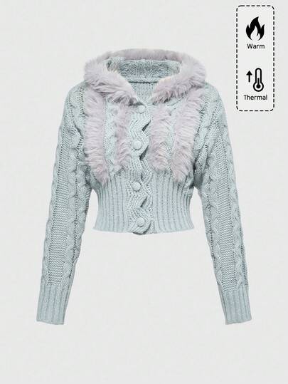 ROMWE Avant Women's Hooded Patchwork Batwing Sleeve Cropped Cardigan