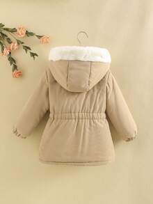 Elladie kids Áo khoác cotton cổ lông cho bé gái, áo khoác mùa đông dáng ôm cho bé gái, áo khoác mùa thu đông thanh lịch cho bé gái, váy áo mùa thu đông cho bé gái. - Màu Khaki - Xem 2