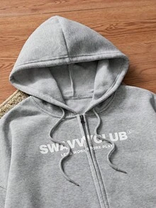 SWAVVY Men's Casual Printed Drawstring Hooded Sweatshirt Sweatshirt - Light Grey - View 3