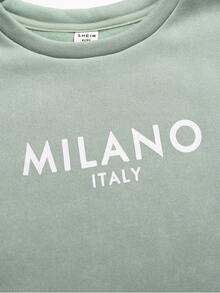 SHEIN Tween Girls' Letter Graphic Drop Shoulder Pullover Sweatshirt Set - Mint Green - View 6