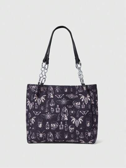 Grunge Punk Women's Fashionable Large Capacity Bat Pattern Shoulder Bag