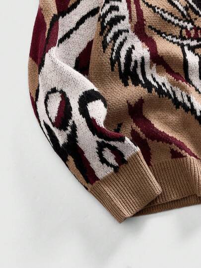 Men's Crew Neck Animal Jacquard Knit Sweater, Street Fashion
