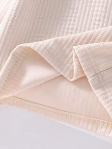 SHEIN Genkimix Kids Girls Apricot Ribbed Fabric Long Sleeve T-Shirt With Lace Trim Collar, Comfortable Casual Elegant Fashion, Suitable For Spring, Autumn, Winter - Apricot - View 7