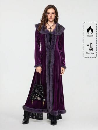Hippie Women's Mysterious Dark Night Witch Style Vintage Plush & Plush Patchwork Open Front Long Oversized Cardigan